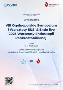 Certyfikat VIII Ogólnopolskie Sympozjum i Warsztaty EUS & Endo live 2023